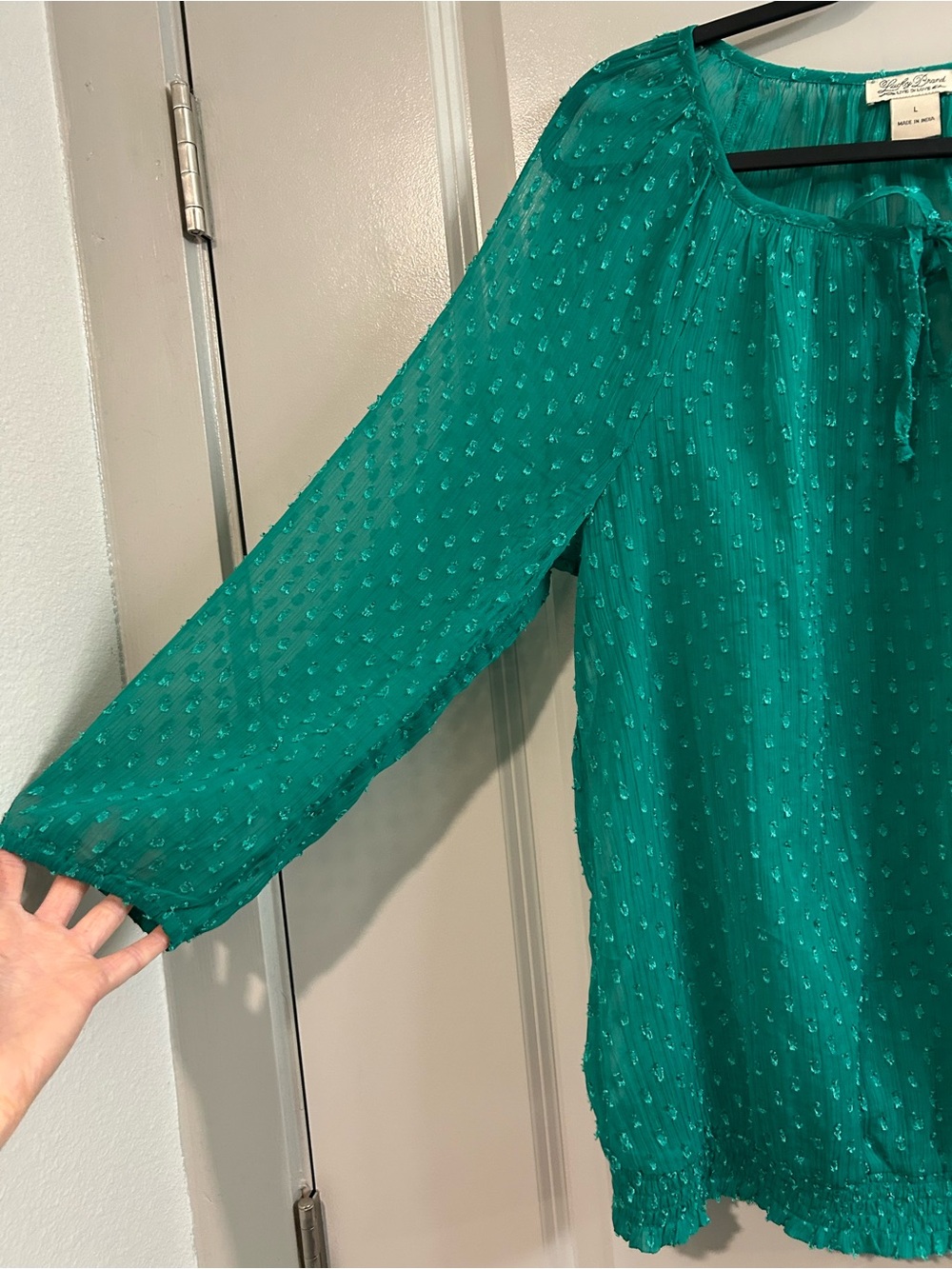 Lucky Brand Teal Green Swiss Dot Peasant Tunic - Picture 2 of 4